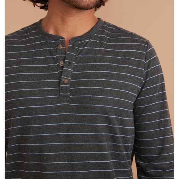 Marine Layer Double Knit Heather Grey Light Blue Long Sleeve Henley Top - Picture 3 of 4